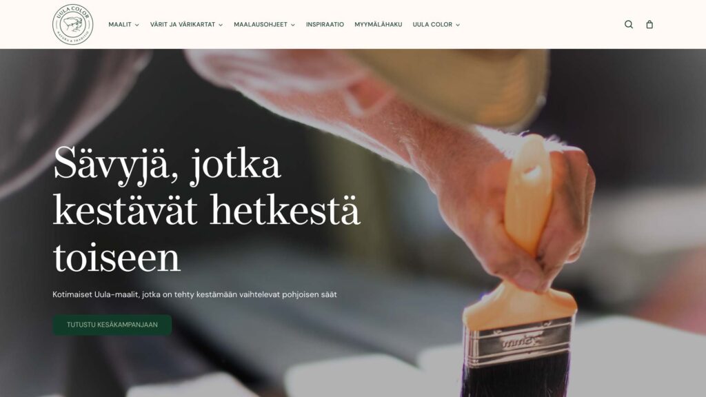 Uula Colorin verkkosivuston etusivu ja maalausaiheinen pääkuva